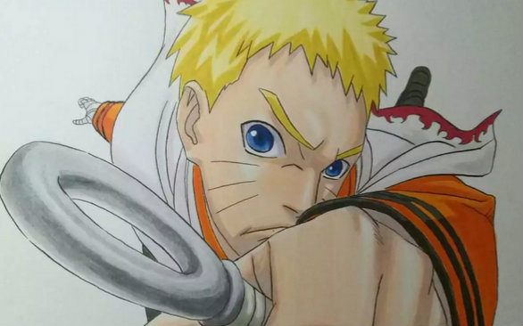 jump流岸本齐史火影忍者鸣人手绘蘸水笔勾线马克笔上色