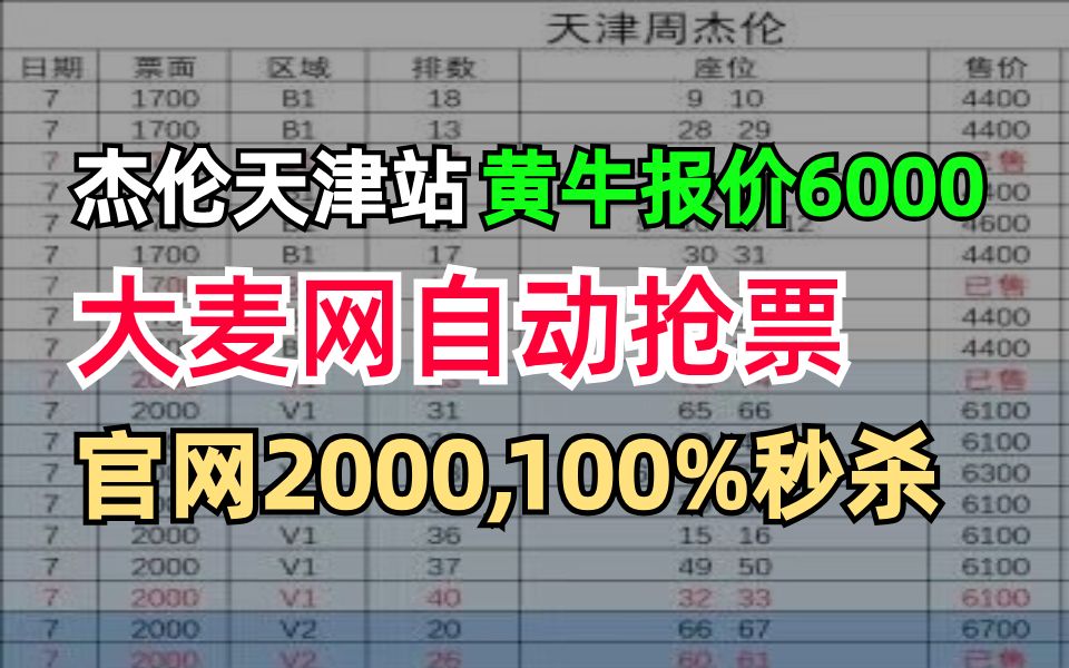 周杰伦演唱会天津站黄牛报价6000,Python自动抢票脚本,官网2000,100%准点原价秒杀演唱会门票!!!哔哩哔哩bilibili