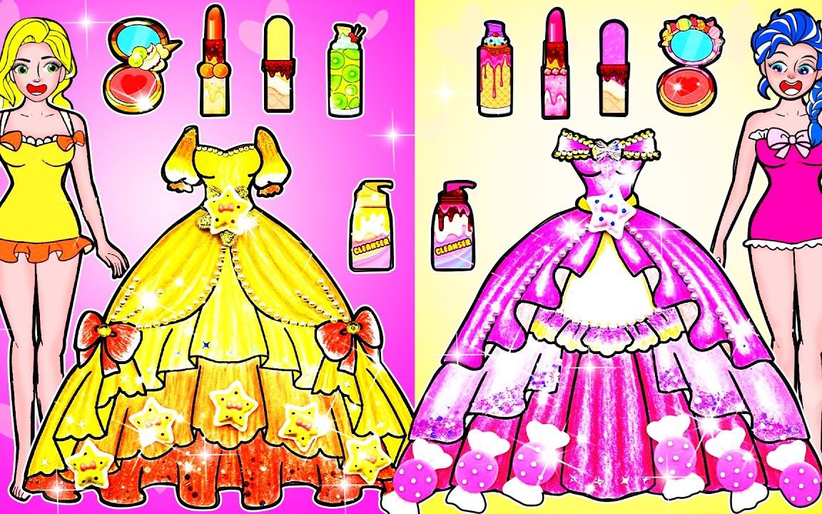 纸娃娃动画:水vs火挑战,天使甜蜜糖果裙vs闪耀星星裙,哪个更好