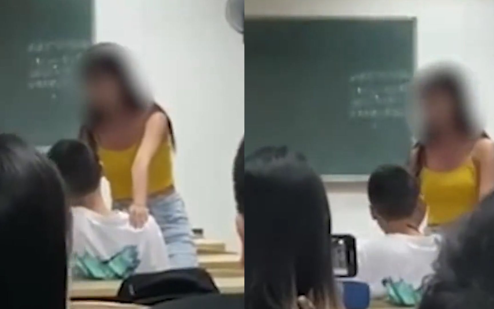 [图]女子疑似被骗感情，冲男友学校当全班面怒扇3耳光：3秒男真猛