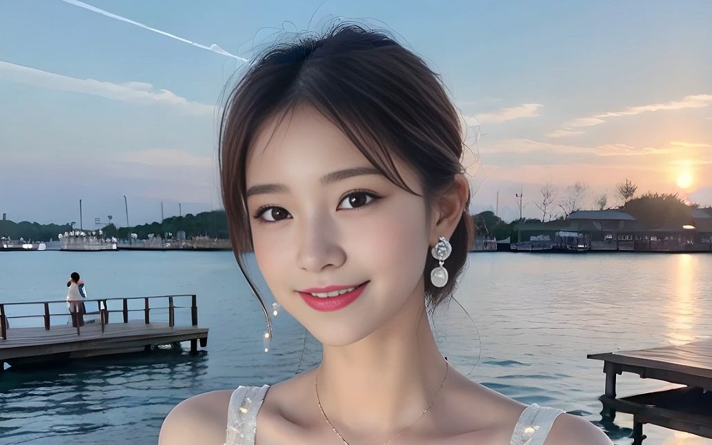 ai绘画之"在码头看日出的时尚女孩",身材好气质佳,肤白貌美大长腿的