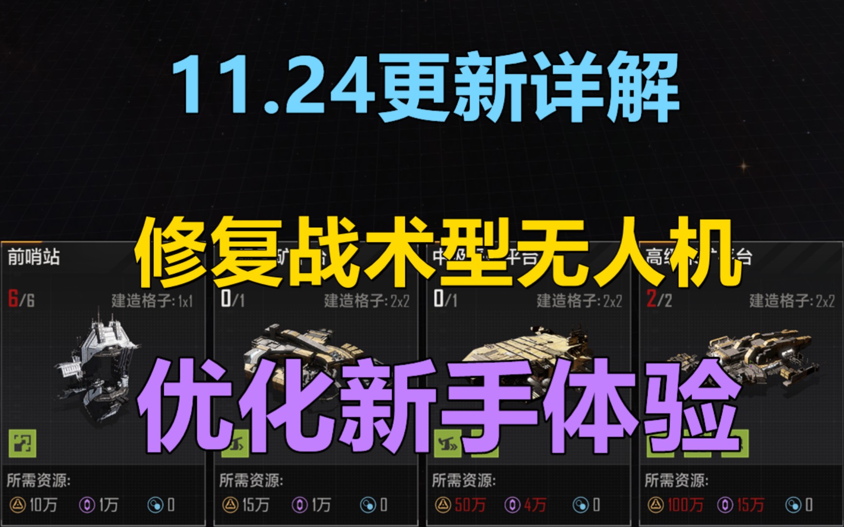 【无尽的拉格朗日】11.24更新介绍,修复一些舰船子型号的战术型,优化前哨和平台的建造页面显示!