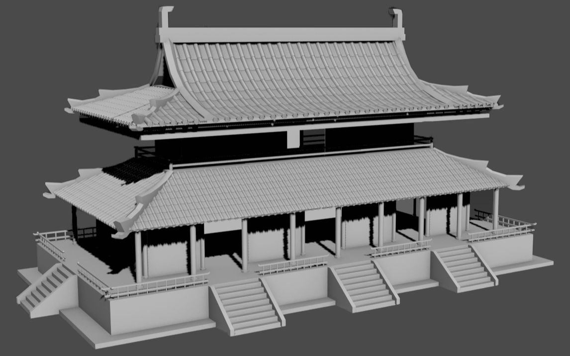 【3d场景建模】简单古风大殿建筑模型 零基础房屋搭建思路详细讲解