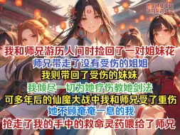 Descargar video: 我和师兄游历人间时捡回了一对姐妹花，师兄带走了没有受伤的姐姐，我则带回了受伤的妹妹，我倾尽一切为她疗伤教她剑法，可多年后的仙魔大战中我和师兄受了重伤，她不顾奄奄