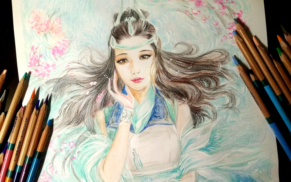 手绘水溶性彩铅临摹大葱君剑三长歌同人