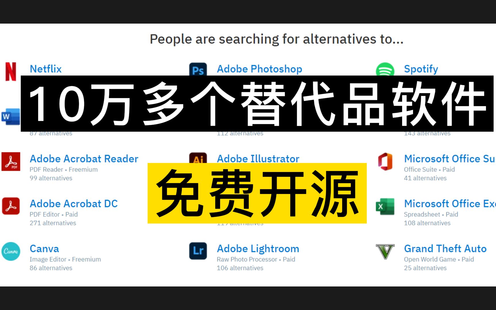 [图]10万多个免费开源的替代品软件，完全白嫖，永久告别付费！