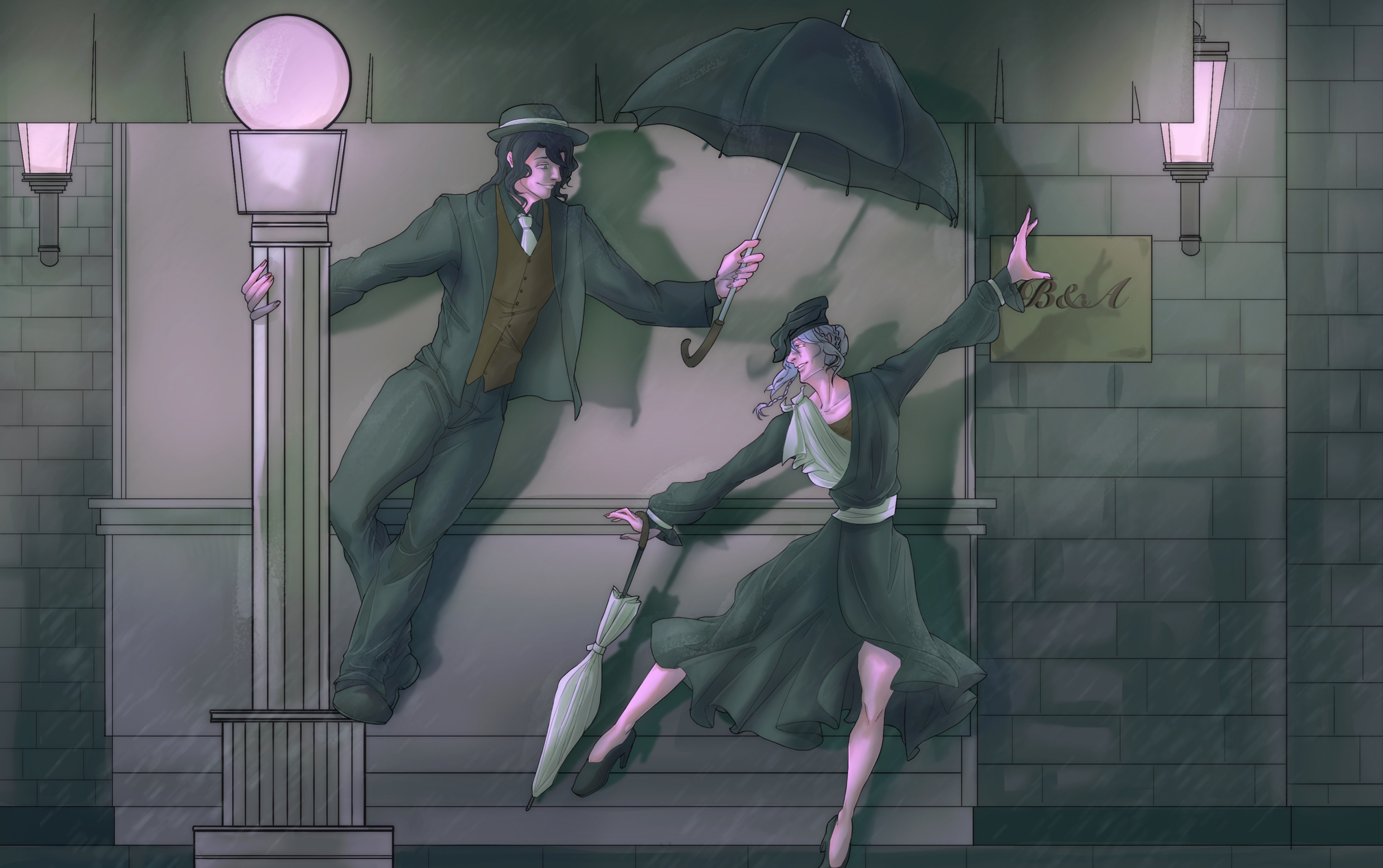 【procreate】双人雨中曲