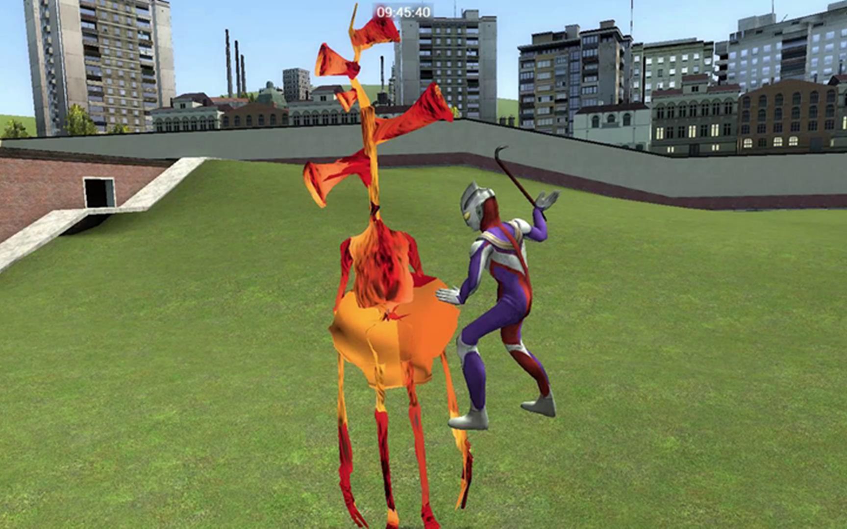 gmod迪迦给警笛头喂汉堡包吃,奥特曼还挨打了?