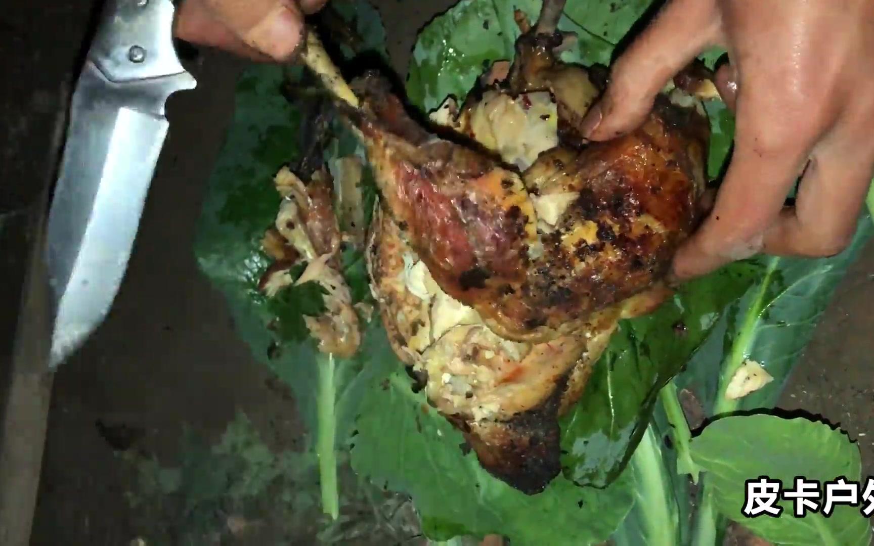 野外烧烤叫花鸡,敲开泥巴,色泽诱人,旅游野炊第2集烧烤成功!