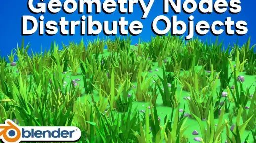 iBlender中文版插件 在平面上分布对象 - 几何节点教程（Blender）  教程Blender插件