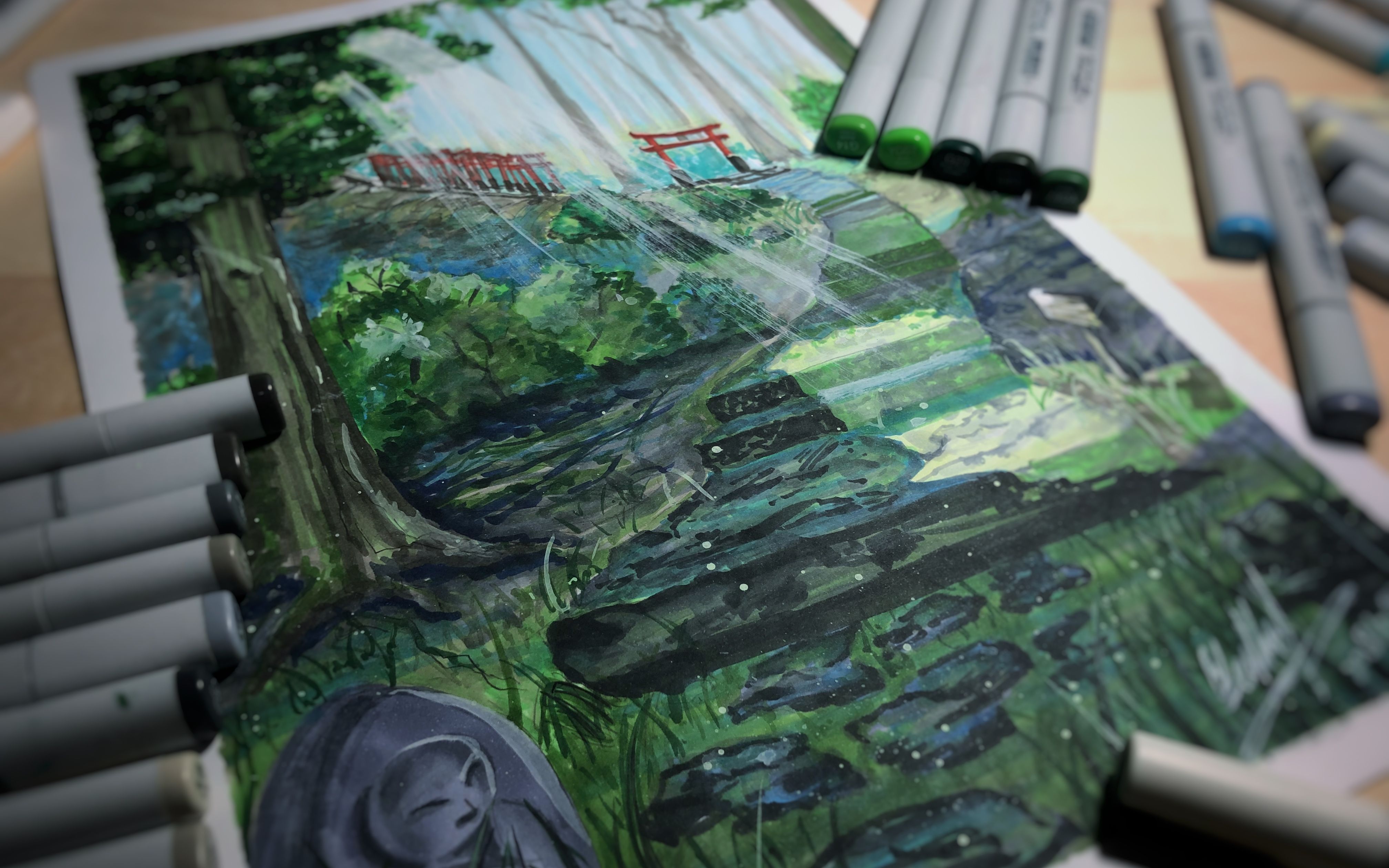 马克笔手绘千本鸟居