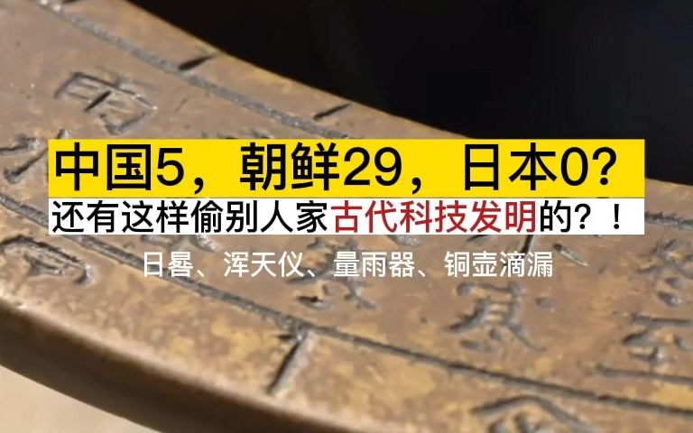 韩媒媒称朝鲜发明了日晷、浑天仪、量雨器、铜壶滴漏,15世纪世界上最伟大的科技发明中国5,朝鲜29,日本0哔哩哔哩bilibili