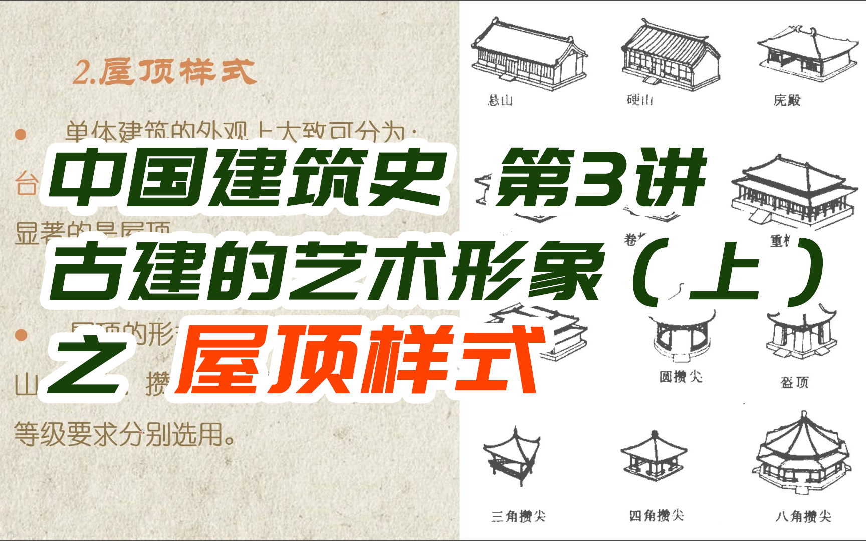 [图]屋顶样式（庑殿、歇山、悬山、硬山、卷棚）——中国古代建筑的艺术形象（上）【中国建筑史第03讲】