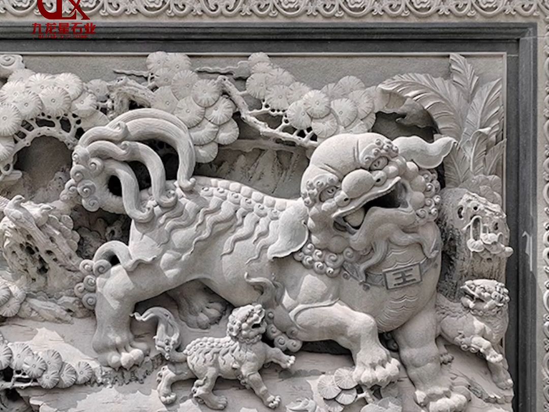 浮雕狮子大象雕刻加工 宗祠外墙石雕浮雕狮象堵欣赏