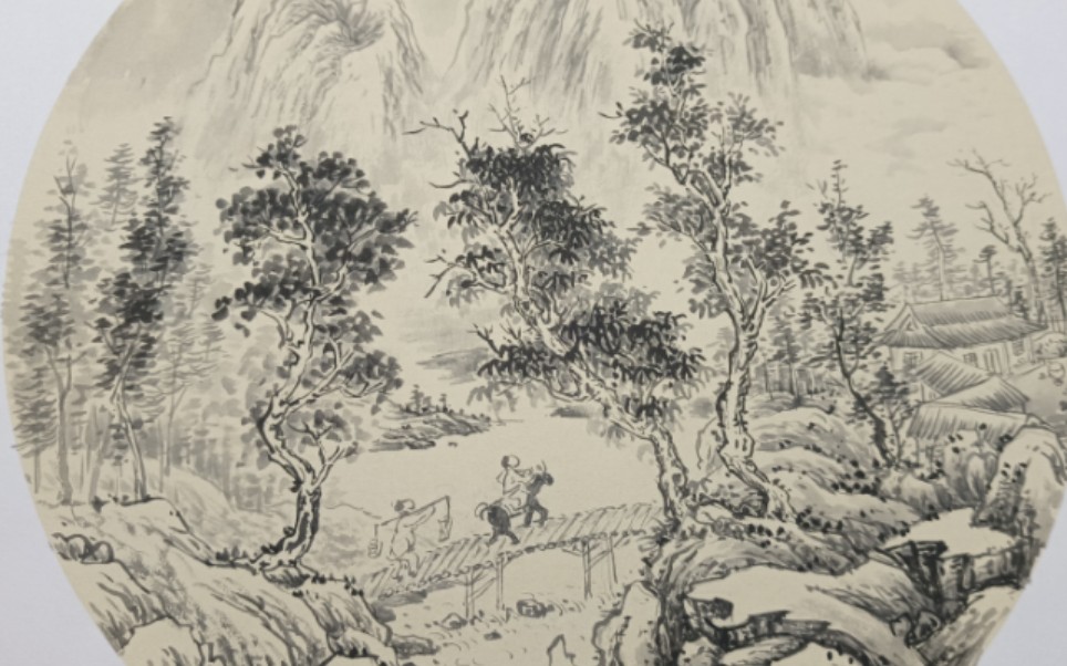 两分钟学会国画山水小景,人物点景灵动,远山意境朦胧!