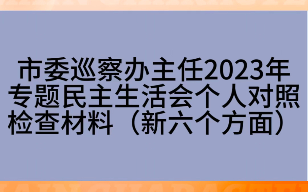 市委巡查办主任2023年专题民主生活会个人对照检查材料(新六个方面)哔哩哔哩bilibili