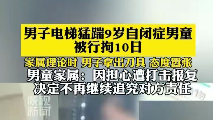 男子电梯猛踹9岁自闭症男童 被行拘10日