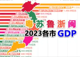 Download Video: 深广差距拉大&苏闽增速低迷？——2023年粤苏鲁浙闽各地级市GDP排行【数据可视化】