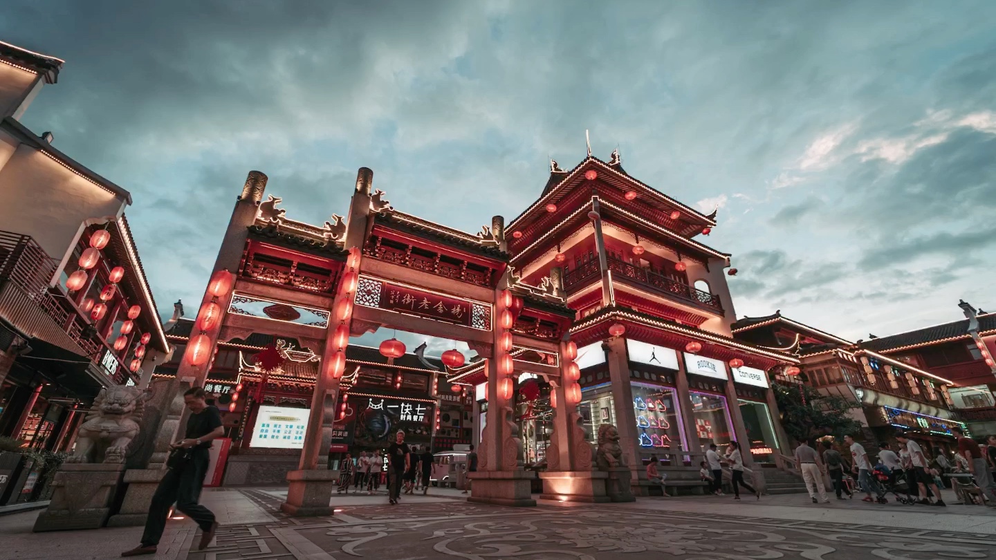 张家港杨舍老街台风天日转夜延时