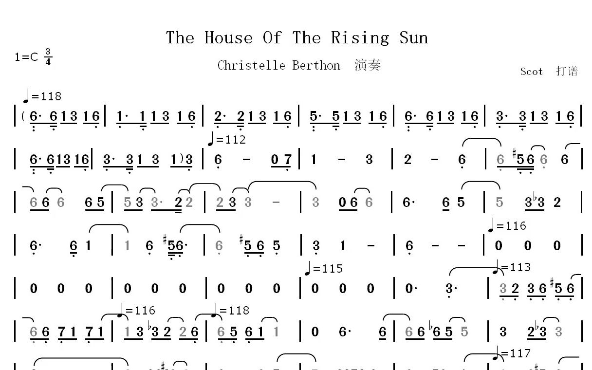 [图]【蓝调口琴】House Of The Rising Sun日升之屋--Christelle Berthon（法）演奏--动态简谱