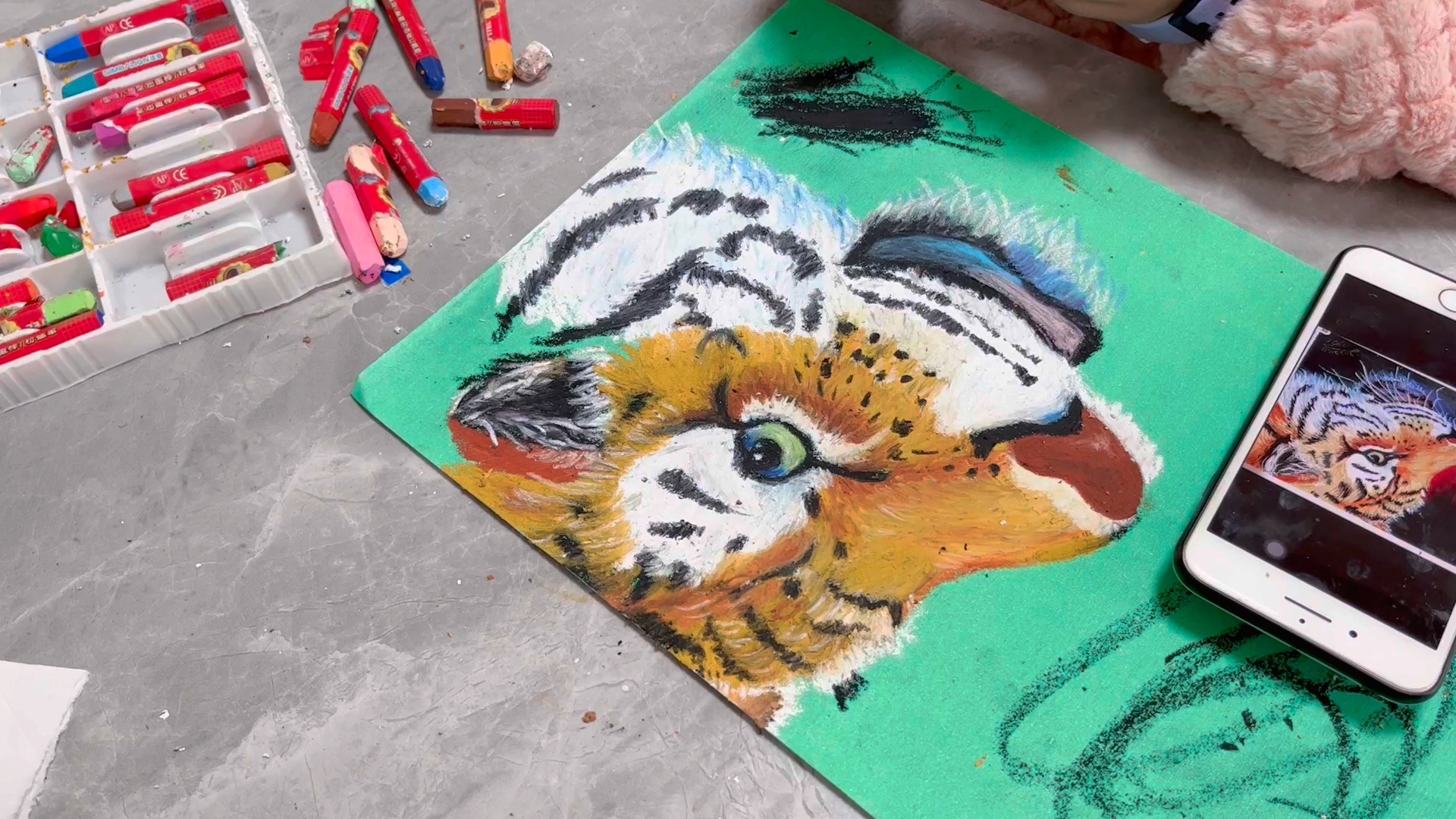 油画棒临摹老虎