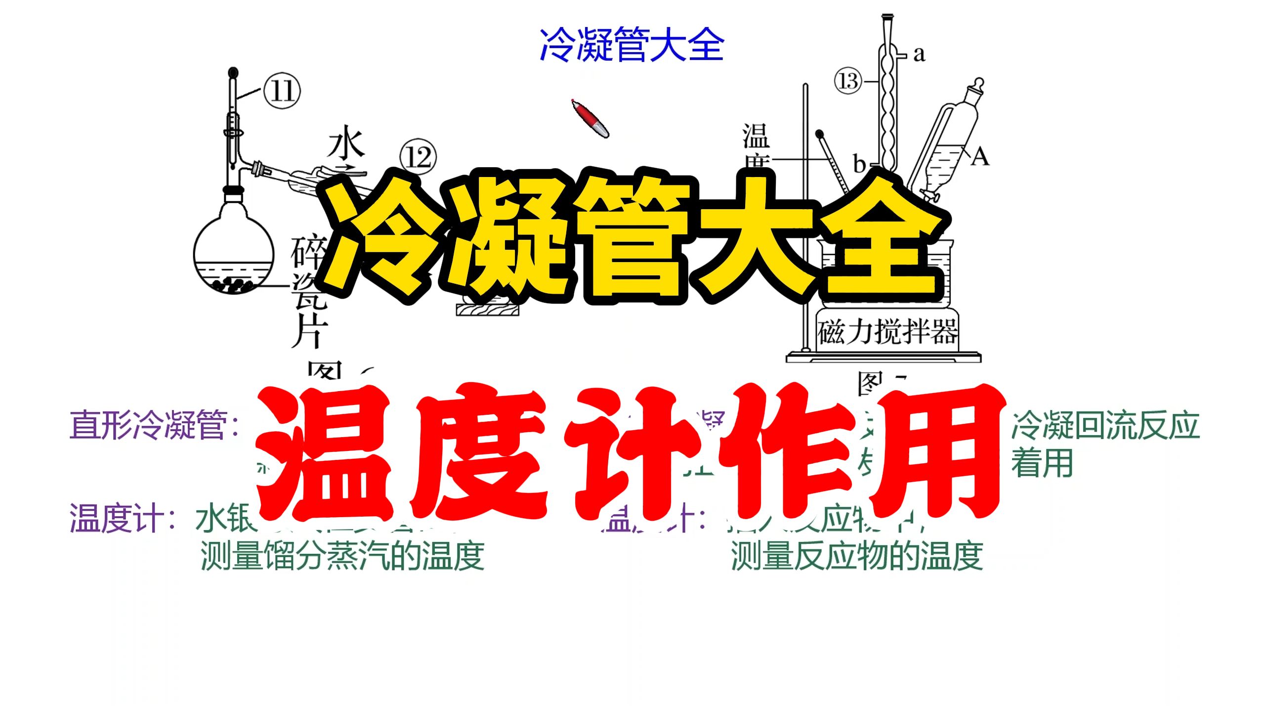 直形冷凝管,球形冷凝管区别,蒸馏温度计的位置,高考化学哔哩哔哩bilibili