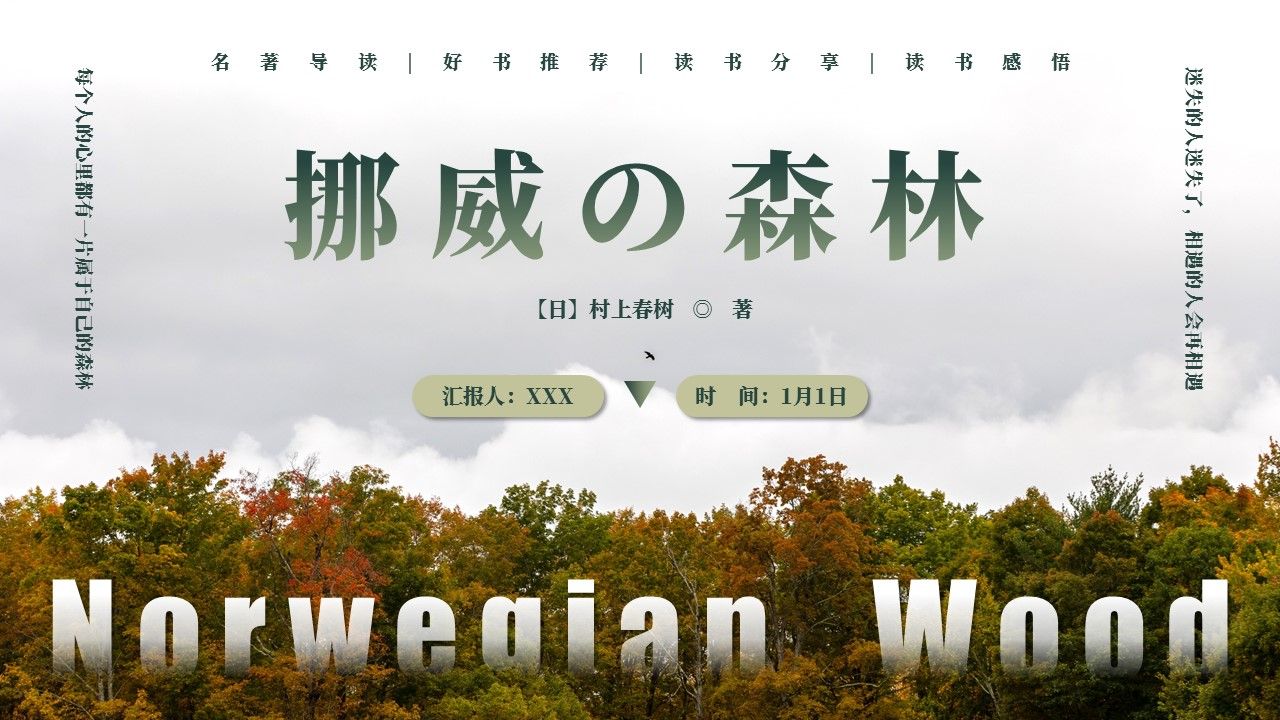 《挪威的森林》名著导读读后感ppt课件模板
