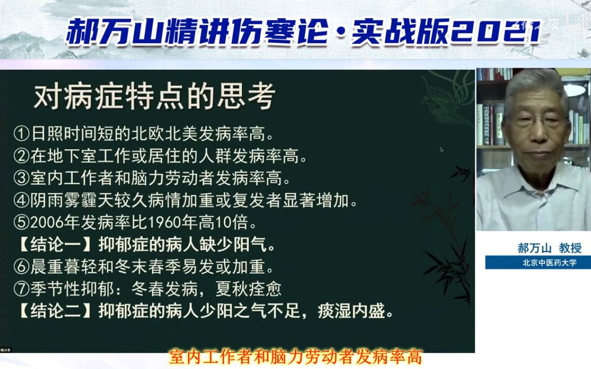 [图]（加字幕）2021郝万山讲伤寒论—抑郁症的现状、成因、发病症状、临床特征、发病规律和治疗（舒达少阳）