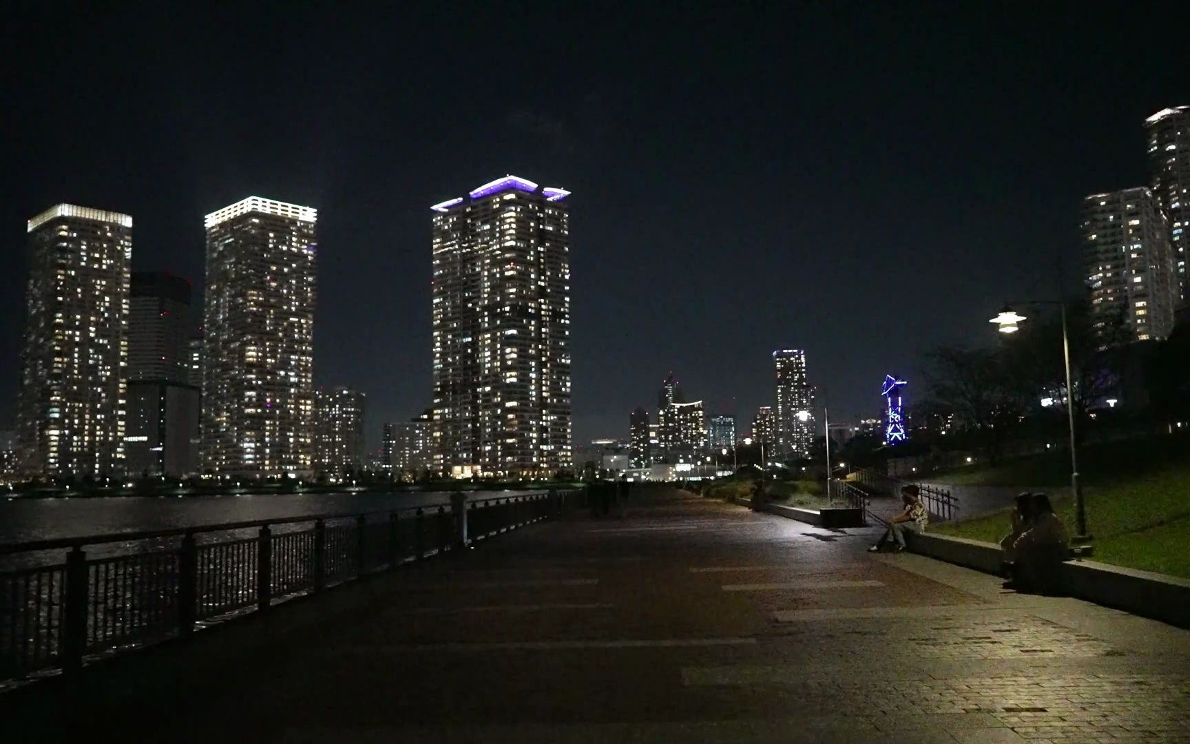 夜晚在春海桥公园散步 东京城市夜景灯光