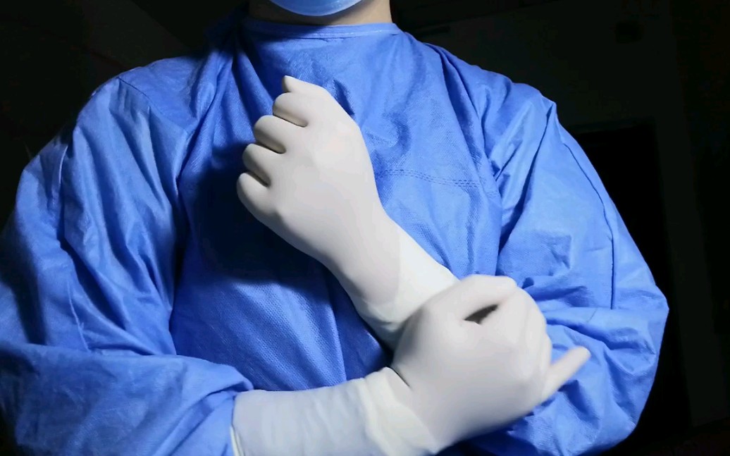 (蓝色手术衣)白色橡胶手套触发音解压助眠