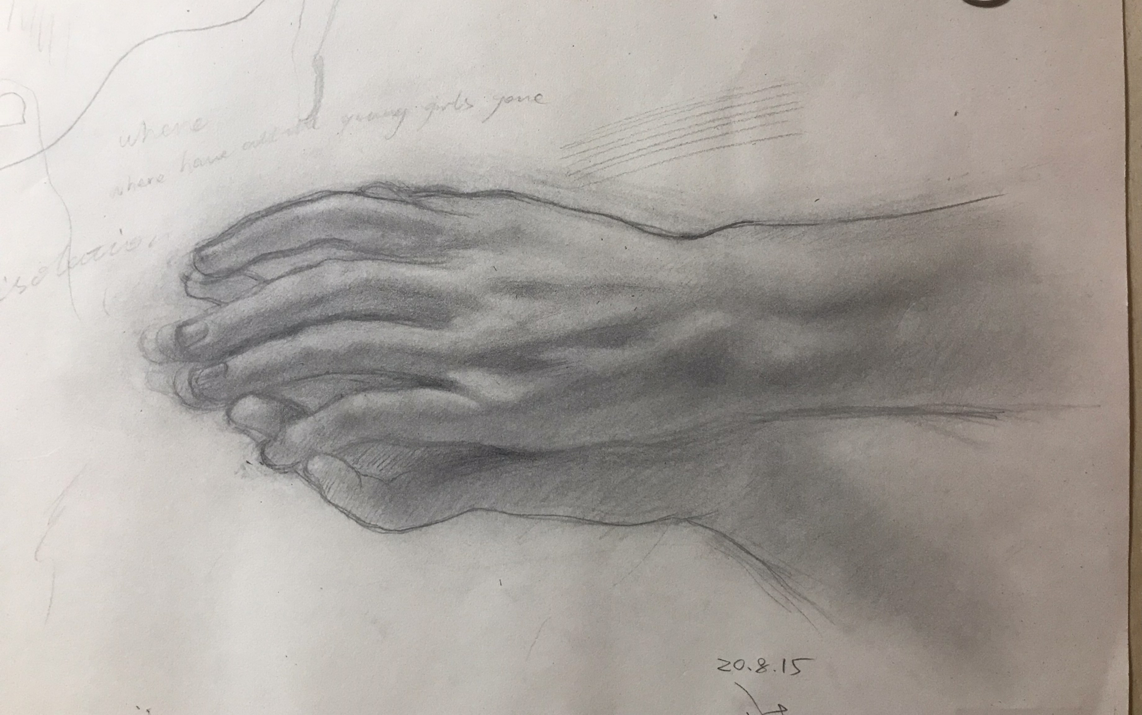 素描,画一双手,分了好几段,总共用时约90分钟