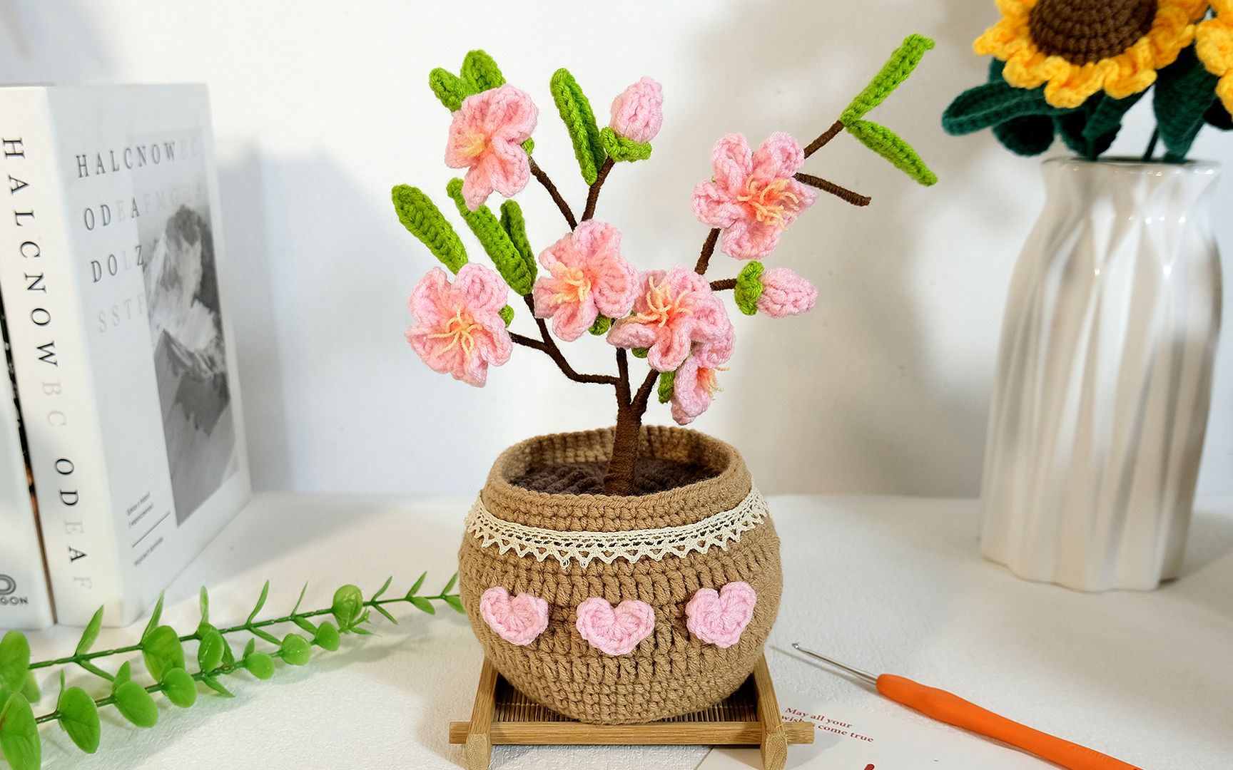 桃花款 盆栽钩织编织视频教程