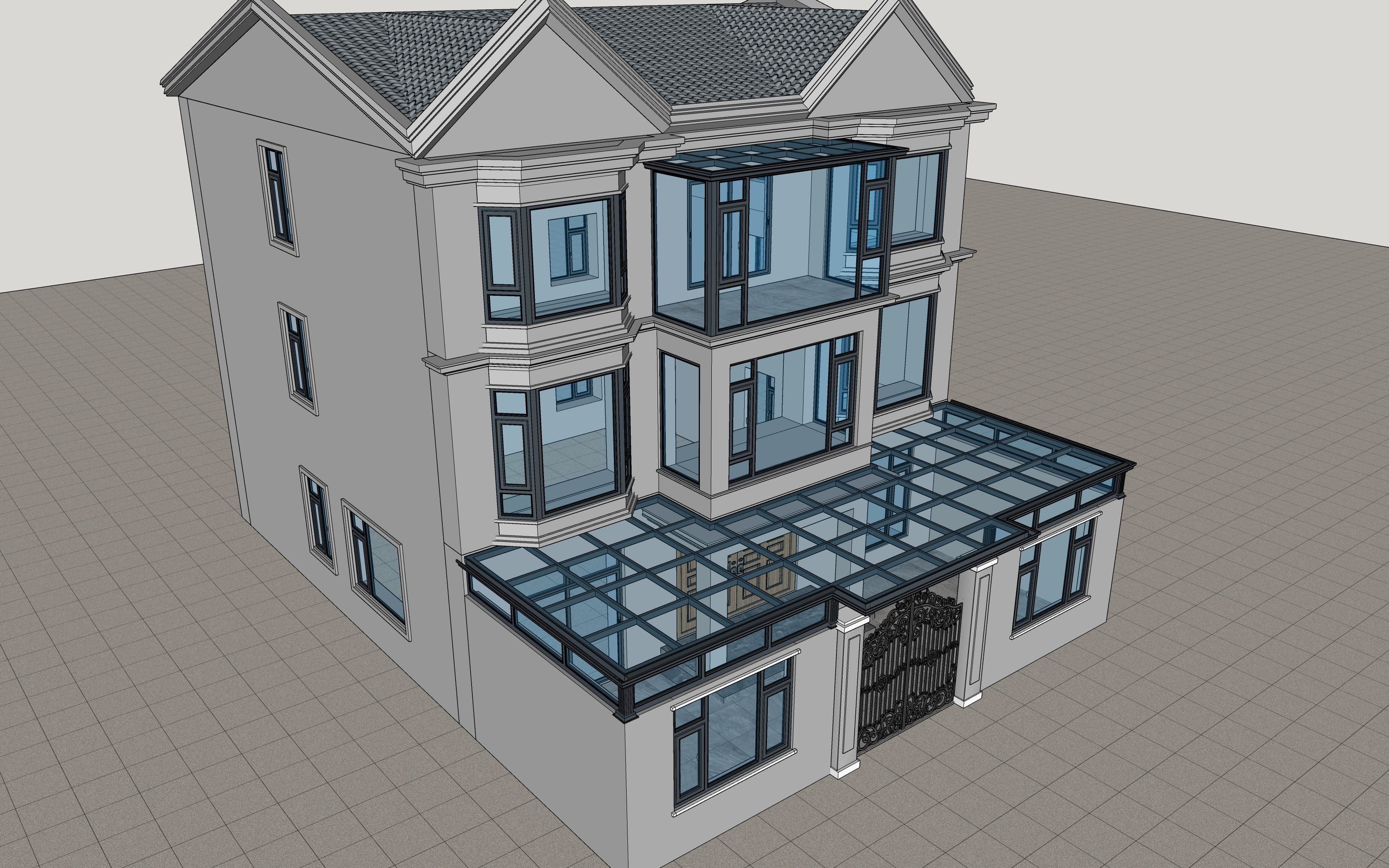 su草图大师(速画家门窗阳光房插件)快速还原别墅 阳光房第15集下(现场