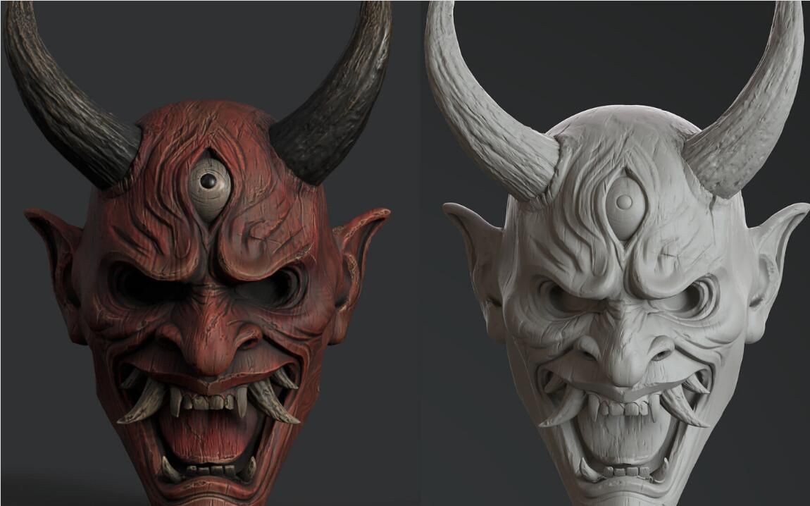 【zbrush雕刻】恶灵面具高模雕刻,3d建模案例,零基础教学
