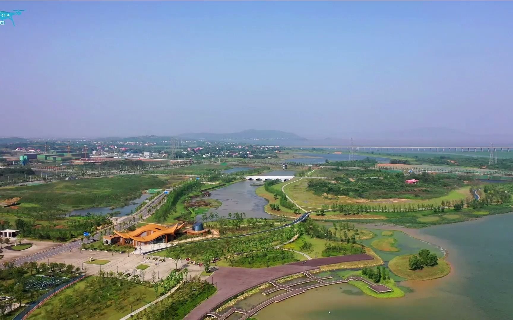 瞰視頻航拍江西九江芳蘭湖溼地公園空中看江西