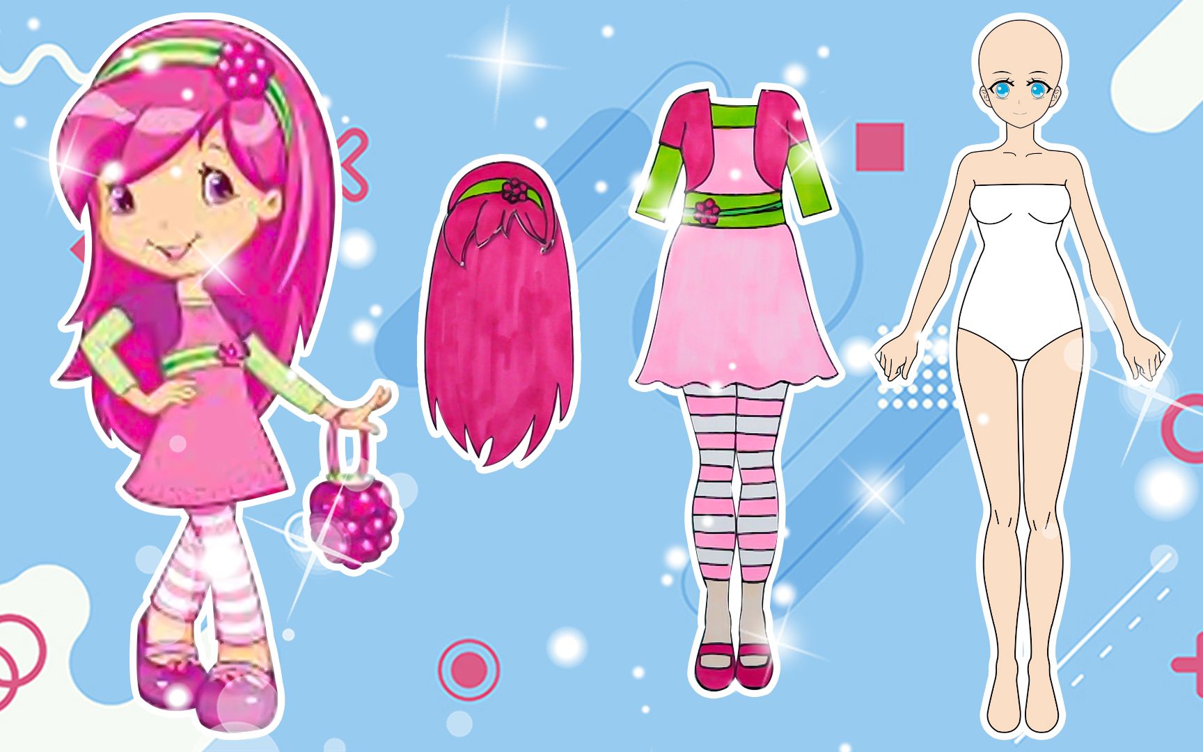 手工纸娃娃玩具:纸娃娃装扮,《草莓甜心》树莓点点装扮