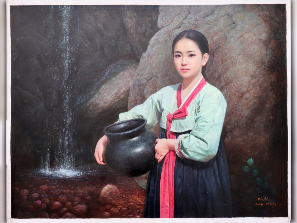 朝鲜油画《清晨去打水的女子》