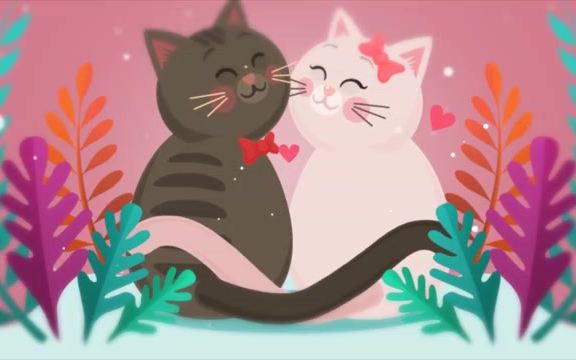 情人节卡通小猫咪亲亲爱爱的logo开场动画ae模板