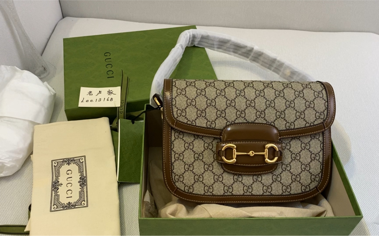 gucci 1955系列马衔扣马鞍包 经典双g拼棕色牛皮 复古又时髦 戚薇同款