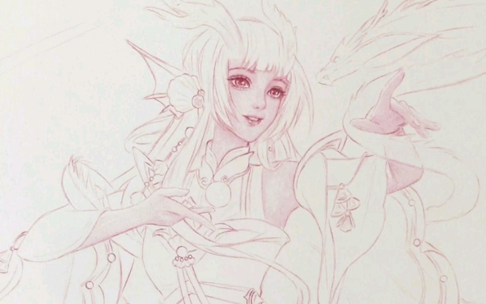 手绘王者西施皮肤游龙清影第一阶段_哔哩哔哩_bilibili