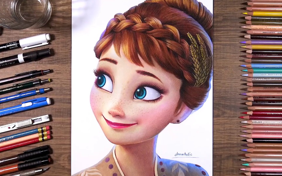 冰雪奇缘彩铅手绘安娜手绘过程