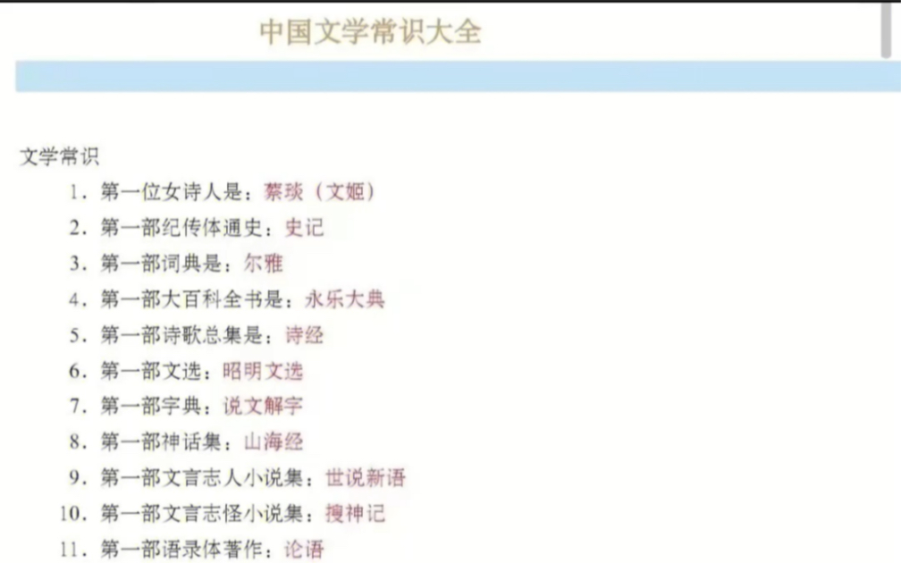 中国文学常识大全,三连得原图.哔哩哔哩bilibili