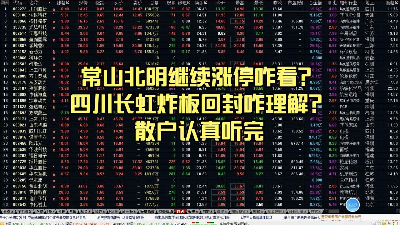 常山北明继续涨停咋看?四川长虹炸板回封咋理解?散户认真听完哔哩哔哩bilibili