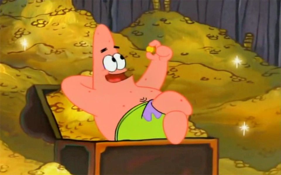 海盗船上一船金币,派大星不想努力了,直接躺在金币上