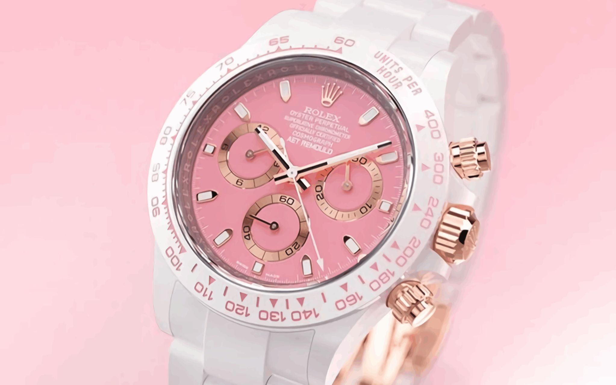 新创意!"樱花"主题白陶瓷 劳力士迪通拿腕表