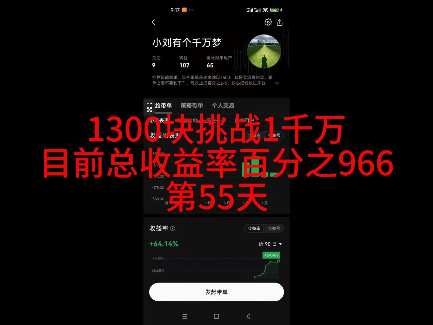 大学生挑战1300块 到1000000 的第55天 目前12555 收益率目前收益率 966% ok 搜索小刘有个千万梦 主页有交流裙哔哩哔哩bilibili