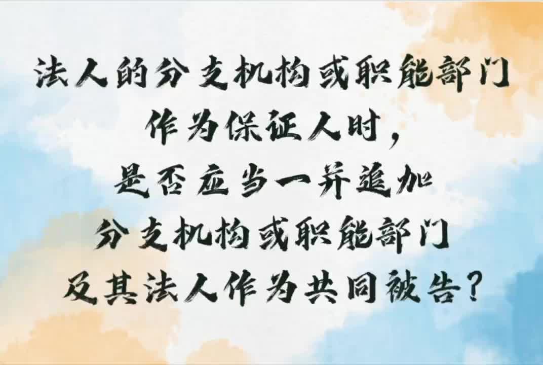 法人的分支机构或职能部门作为保证人时,是否与法人作为共同被告哔哩哔哩bilibili