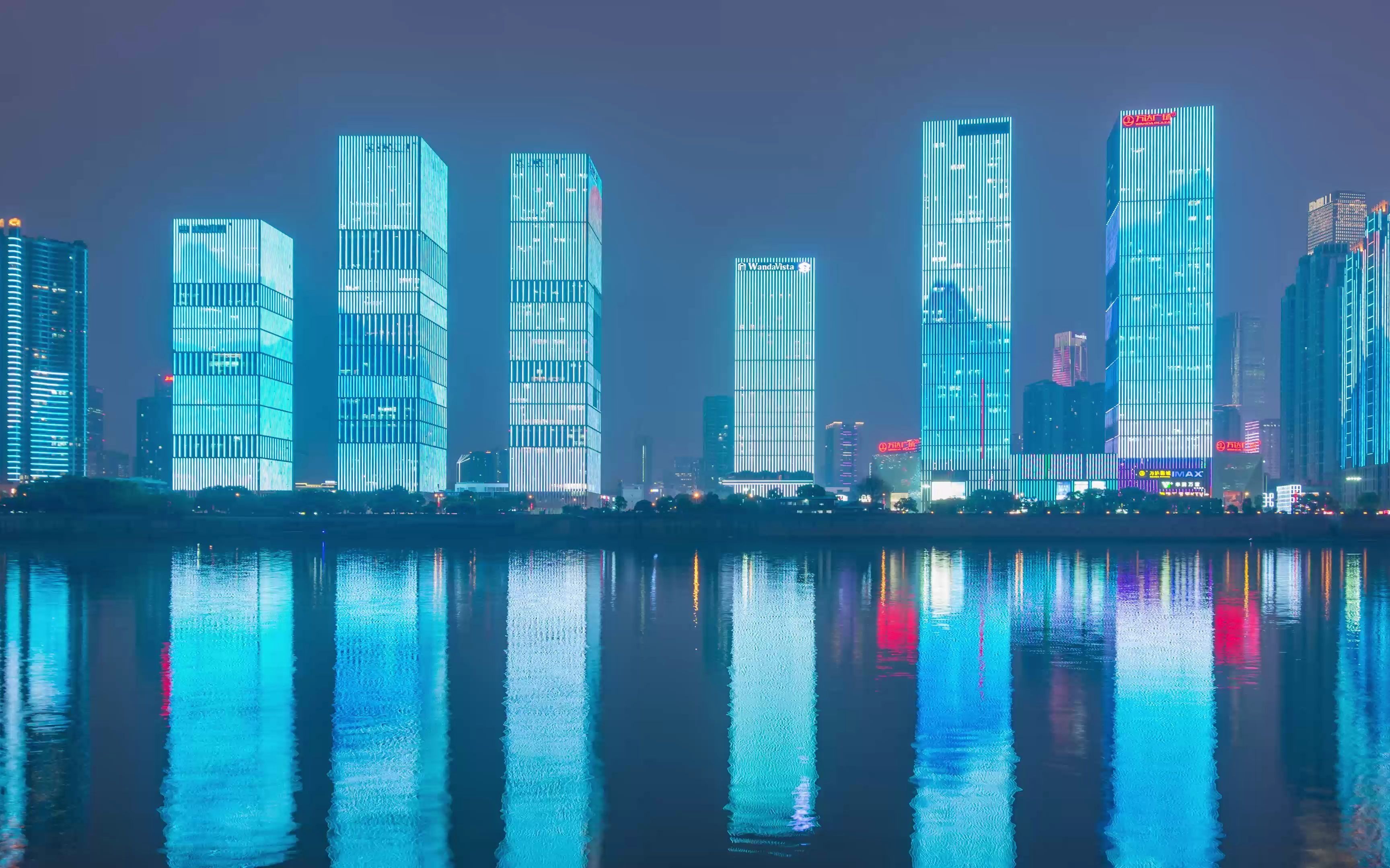 4k60fps长沙橘子洲湘江风光带日转夜