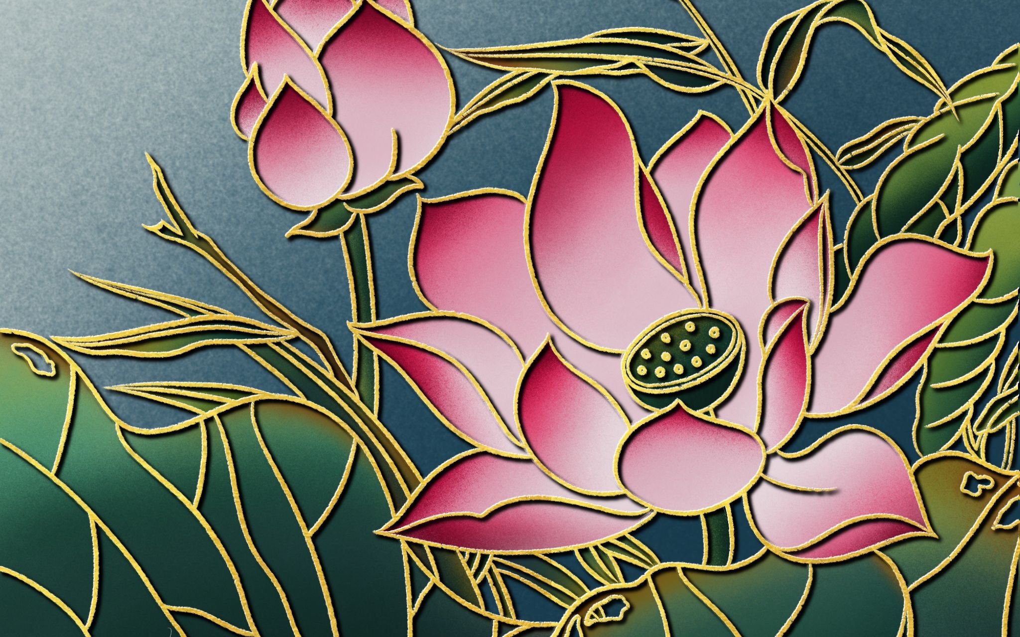 荷花与杂草 ipad air 5 procreate仿掐丝珐琅画