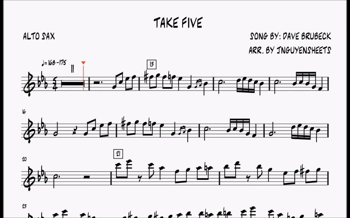 [图]【萨克斯谱】Take Five (Eb solo example)